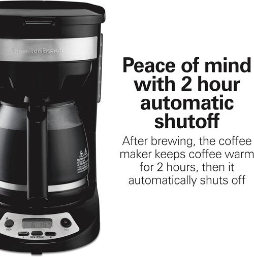 Hamilton Beach 12-Cup Programmable Coffee Maker - Regular & Bold Brew Options, Auto Pause, Black & Stainless Accents