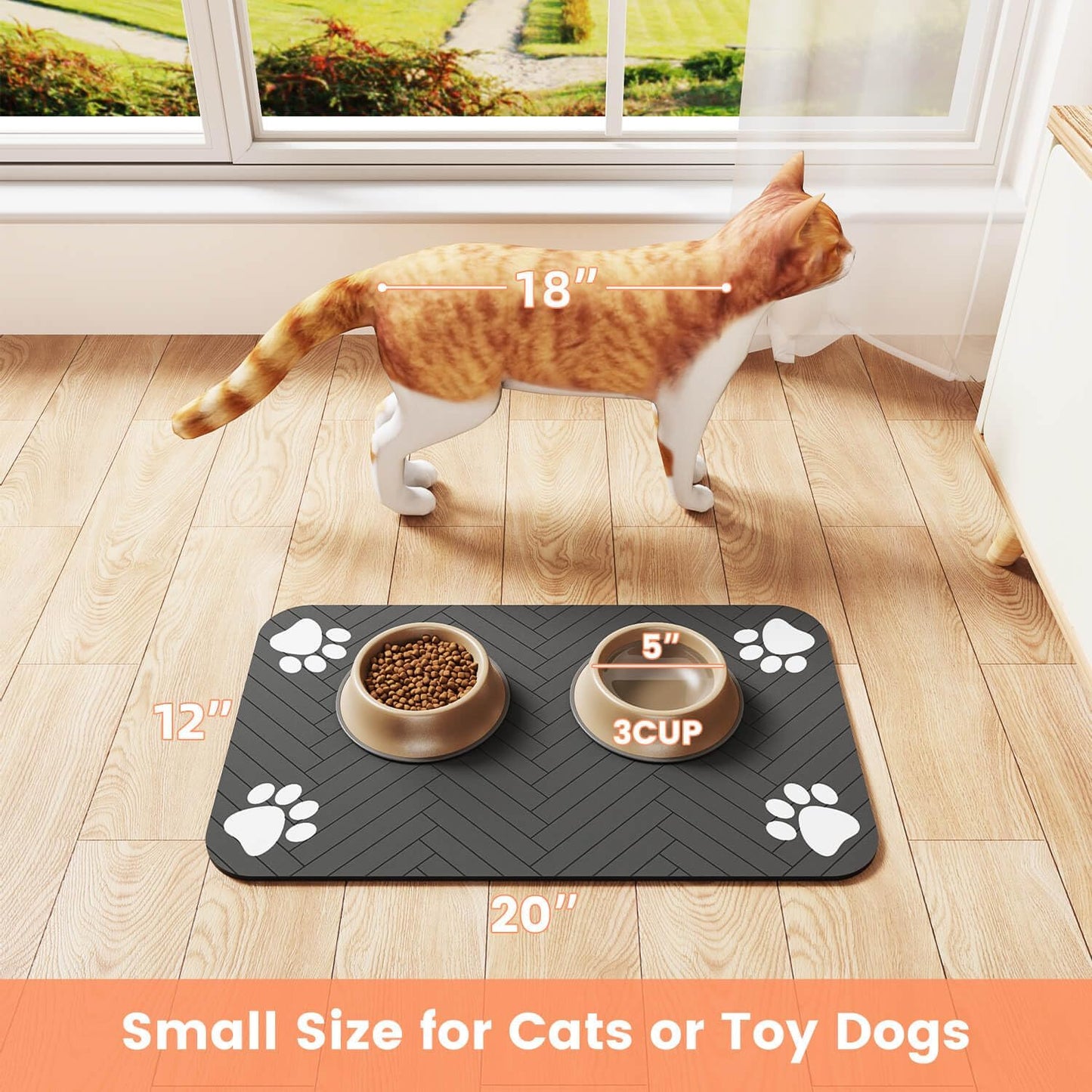 Skiennix Pet Feeding Mat - Absorbent Waterproof Placemat for Dogs & Cats | Quick Dry, 20"x12", Striped Dark Gray