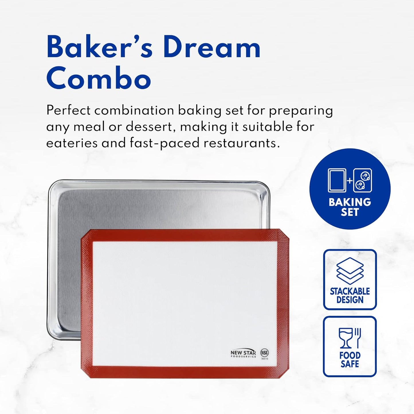 New Star Foodservice 18-Gauge Aluminum Sheet Pan Set - Includes Silicone Baking Mat, 15 x 21 Inch