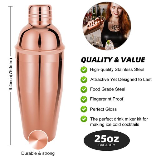 23 Piece Cocktail Shaker Set Bartender Kit with Acrylic Stand & Cocktail Recipes Booklet, Professional Bar Tools for Drink Mixing, Home, Bar, Party (Include 4 Whiskey Stones) - Gold Rose