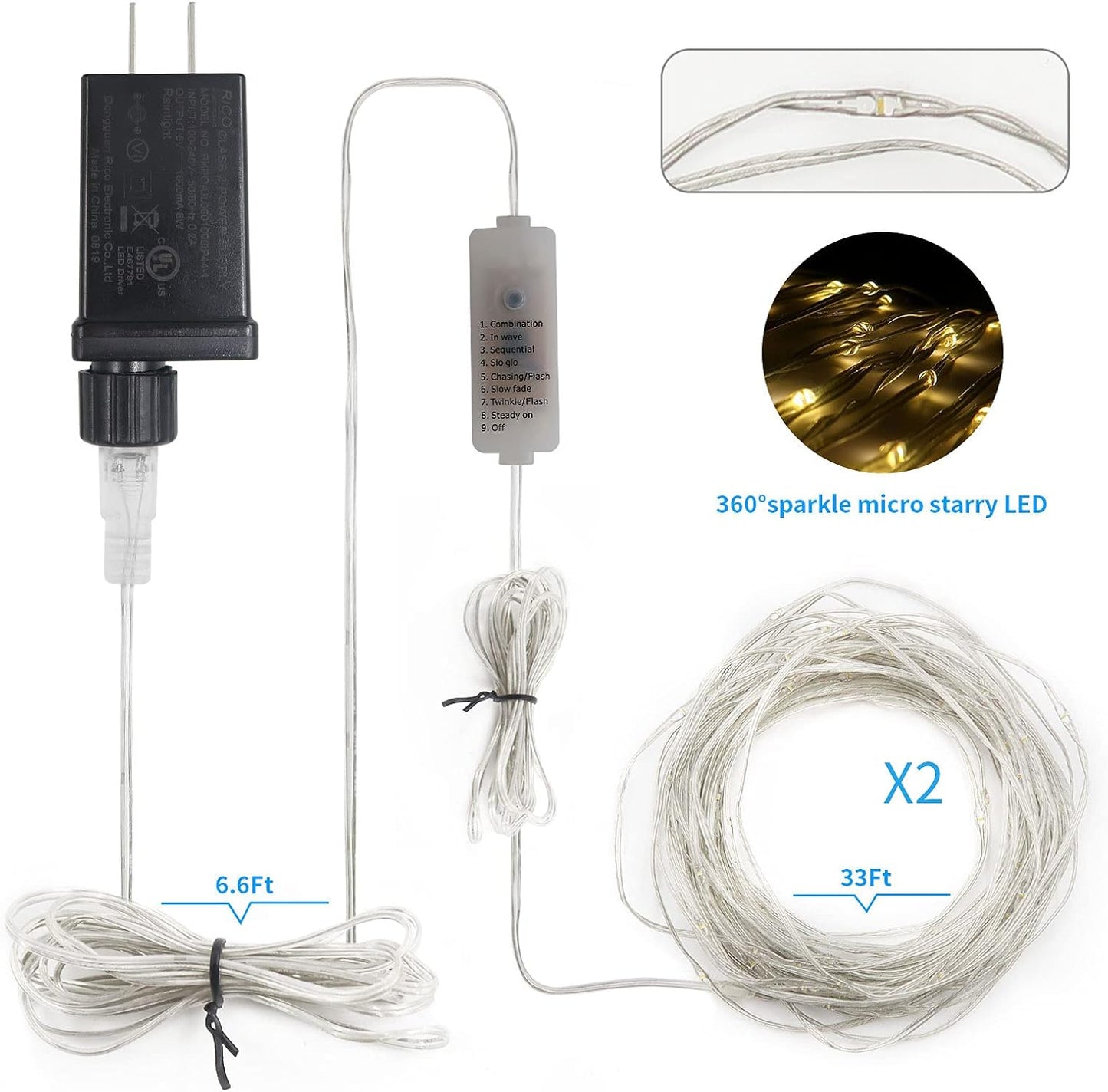 Skiennix 33Ft Fairy String Lights - 100 Micro LED Twinkle Lights | IP68 Waterproof with Remote for Bedroom & Garden Decor