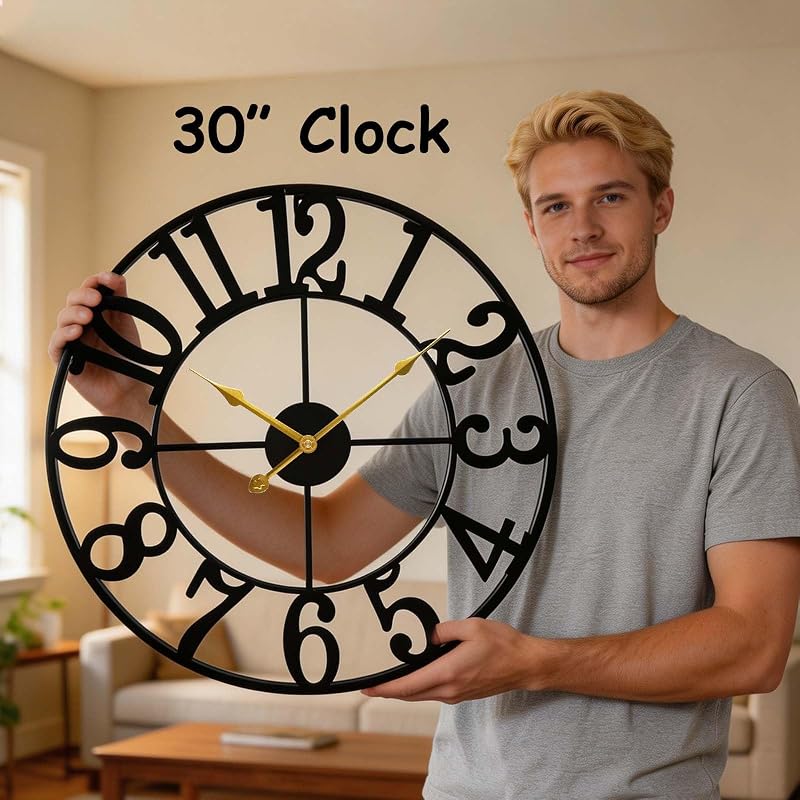 30 Inch Outdoor Wall Clock - Black, Waterproof | Variation: Black - Arab+30 Inch