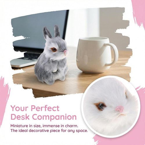 GUDVES Mini Realistic Plush Rabbit Toy - Lifelike Easter Bunny Decoration, White