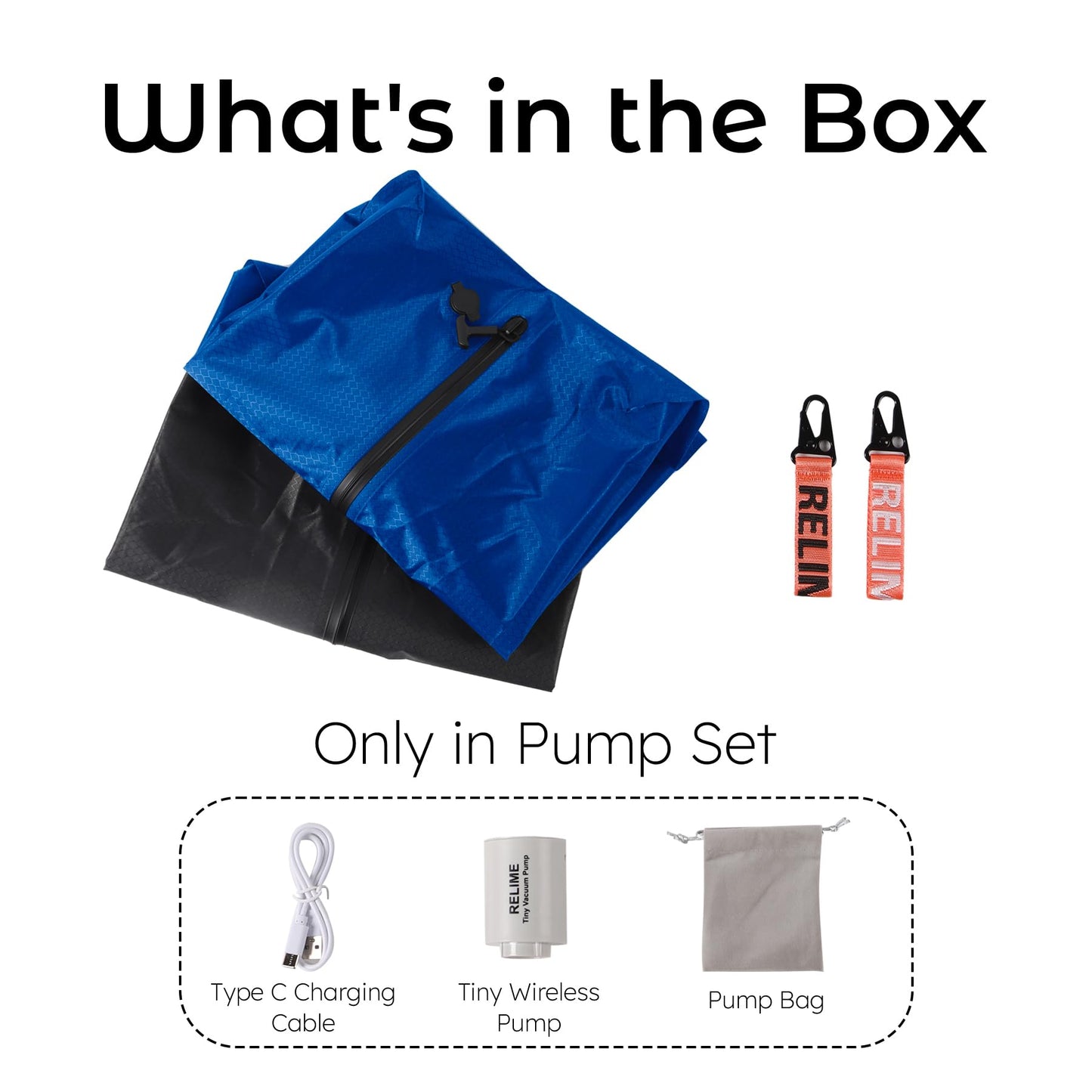 Relime Vacuum Bags for Travel Luggage with Wireless Pump, Revolutionary Reusable Compression Bags for Carry On Suitcases and Backpack, Vacuum Seal Packing cube for Cloth (2PC + PUMP Gray & Blue)