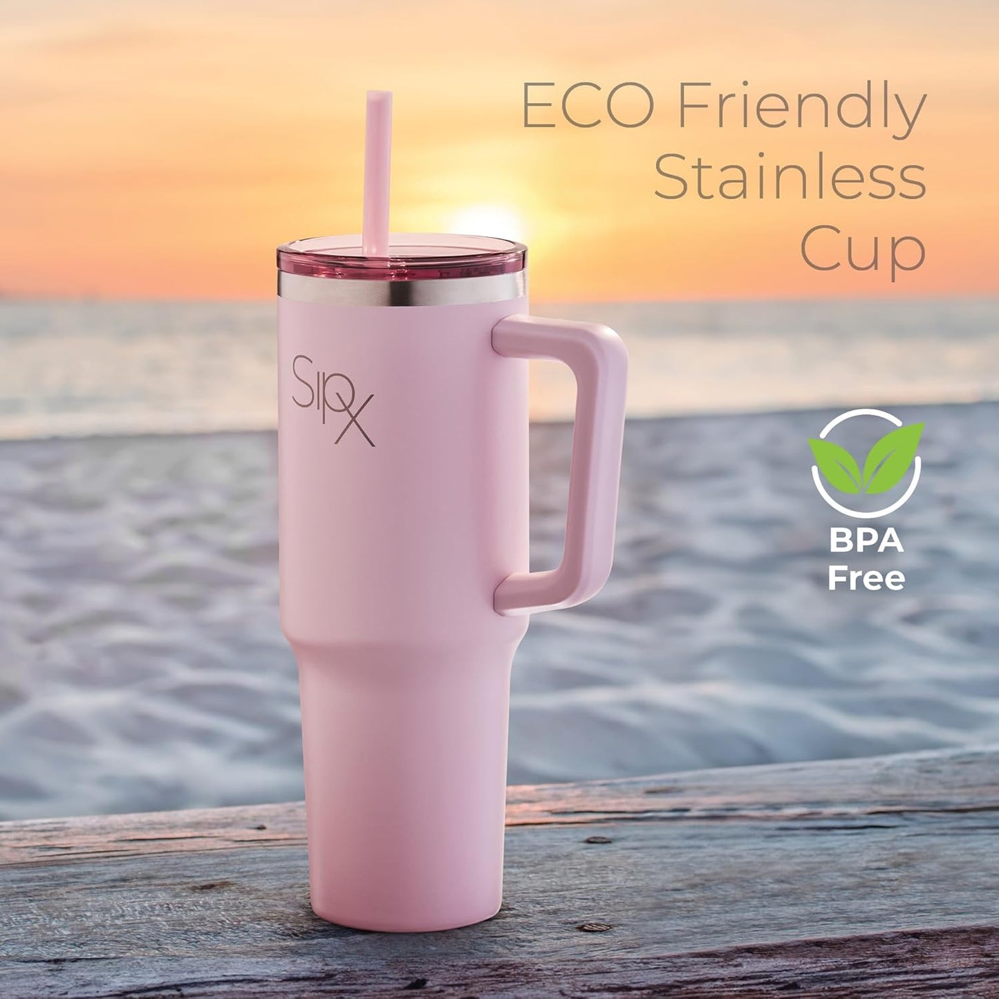 SIPX™ Insulated Tumbler 40 oz - Vacuum-Sealed Stainless Steel, Leakproof & Cupholder Friendly - Pink