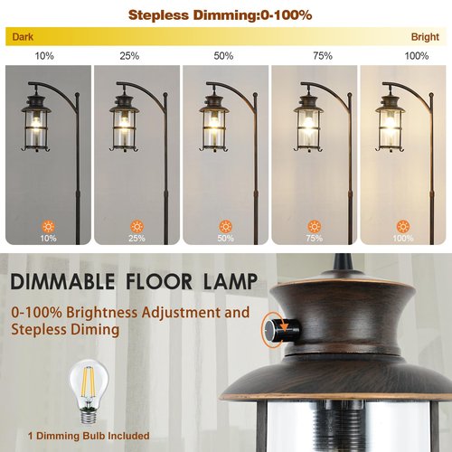 beaysyty Farmhouse Retro Adjustable Floor Lamps with Tray Lantern Tall Standing lamp for Bedroom Home Decor for Office Living Room Bedroom, Knob Switch (Rust)