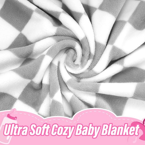 GreatBba Plush Checkered Baby Blanket for Boys Girls Nursery, 30"*40" Warm Short Fleece Blanket Neutral for Infant Newborn, Small Fuzzy for Sleeping, Chenille or Stroller (Gray&White)