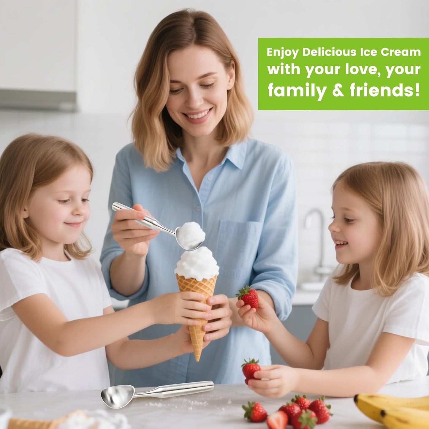 Skiennix Stainless Steel Ice Cream Scoop - Heavy Duty Ergonomic Handle for Gelato & Sorbet | Dishwasher Safe