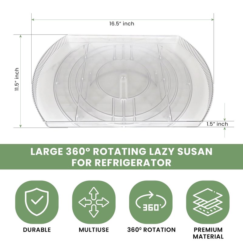 NOSTA Home Rotating Lazy Susan for Refrigerator - Square Lazy Susan - Refrigerator Lazy Susan Organizer - Rotating Fridge Organizer - Large (16.5x11)