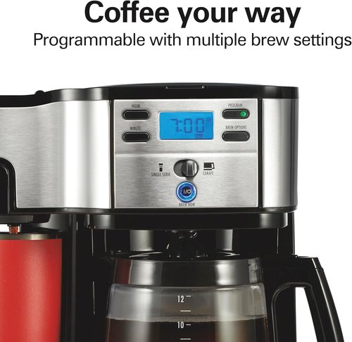 Hamilton Beach 2-Way Programmable Coffee Maker - 12 Cup Glass Carafe & Single Serve, Black/Silver