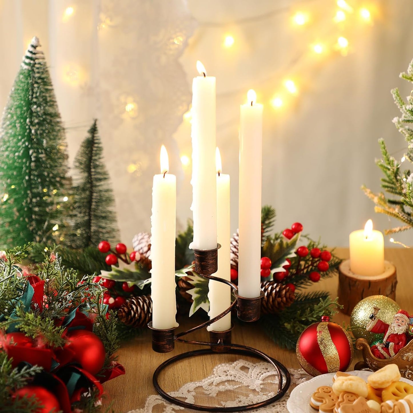 Sliner Christmas Advent Wreath Candle Holders - Rustic Metal Spiral Design | 3-Piece Centerpiece Set