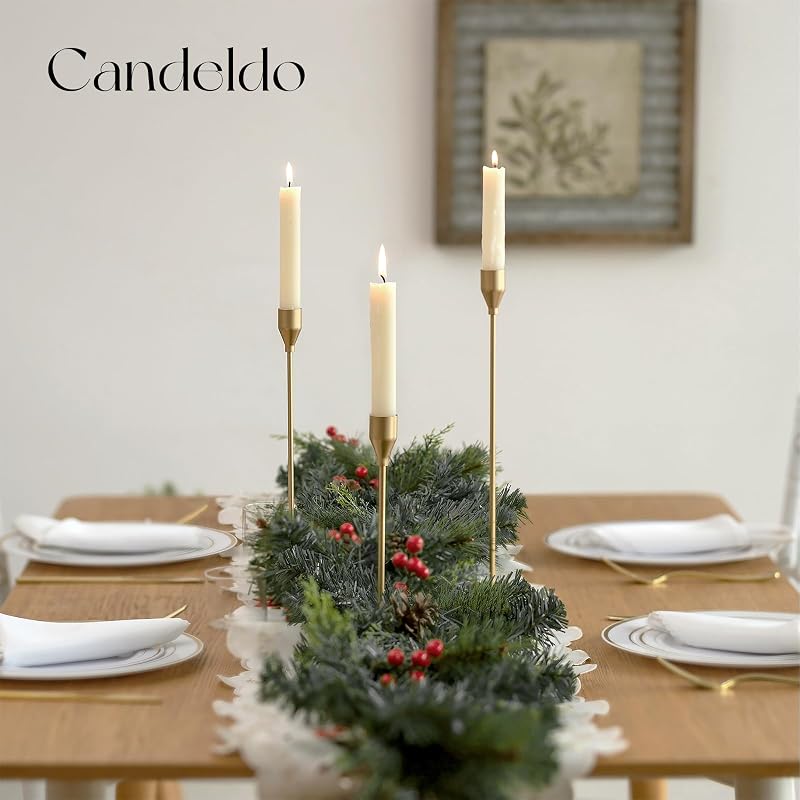 Gold Taper Candle Holders, Tall Candlestick Holder Set of 3