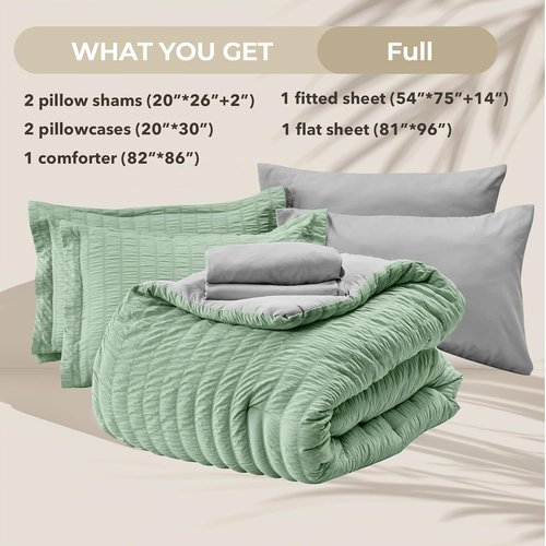 HYMOKEGE Full Size Comforter Set - Luxury 7-Piece Bedding Set in Sage Green & Light Grey for All Seasons