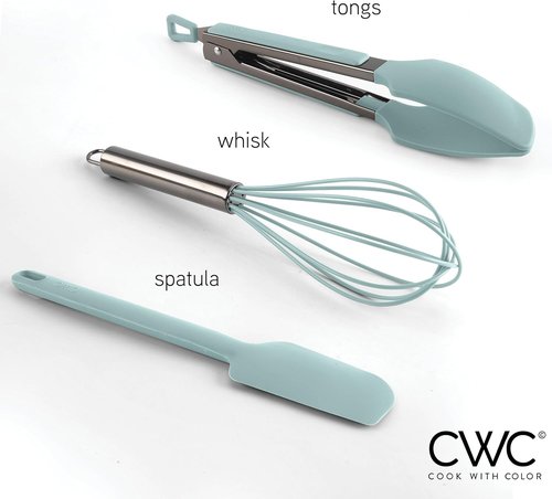 COOK WITH COLOR Stainless Steel Kitchen & BBQ Tongs Set - 3-Piece Utensils in Green