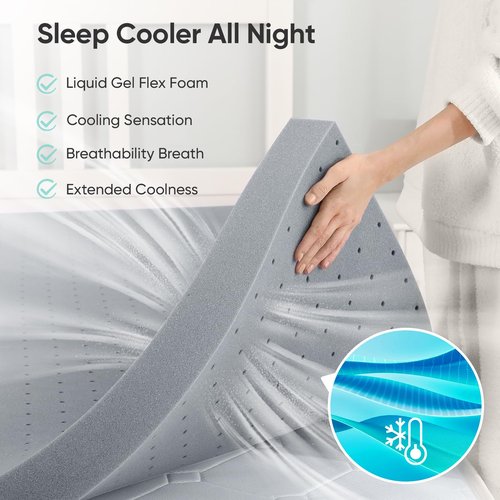 3 inch Twin XL (39"x80") Gel Memory Foam Mattress Topper Ventilated Soft Mattress Pad, Bed Topper, CertiPUR-US Certified, Twin XL Size, Gray