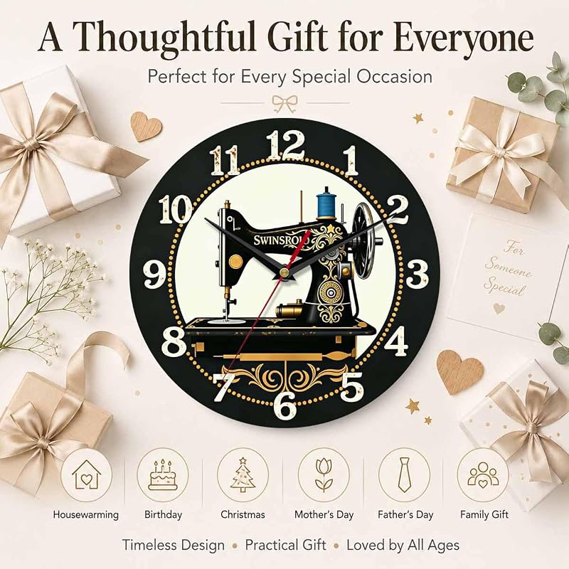 Sewing Machine Wall Clock 10 Inch – Silent Non-Ticking, Variation: Sewing Machine 1+10 Inch