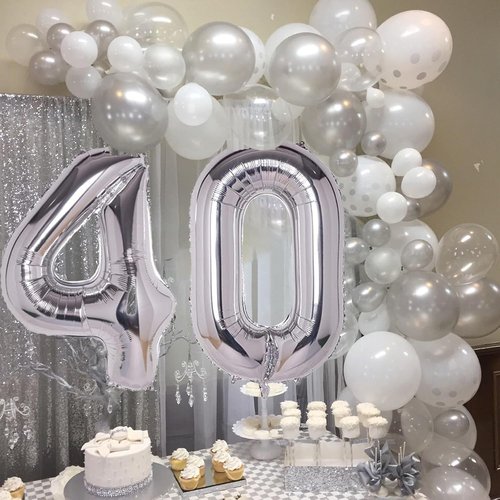 40 Inch Silver Jumbo Number 40 Balloons - Giant Foil Helium Balloons for 40th Birthday Celebrations
