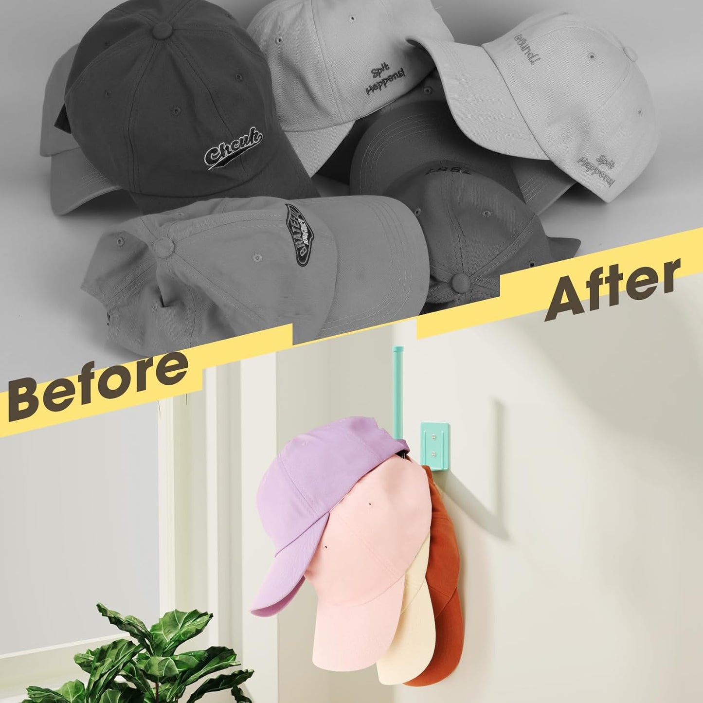 Skiennix Hat Rack | 2-Pack Stainless Steel Baseball Cap Organizer - Strong Adhesive & Wall-Mounted (Light Blue, 6 in)