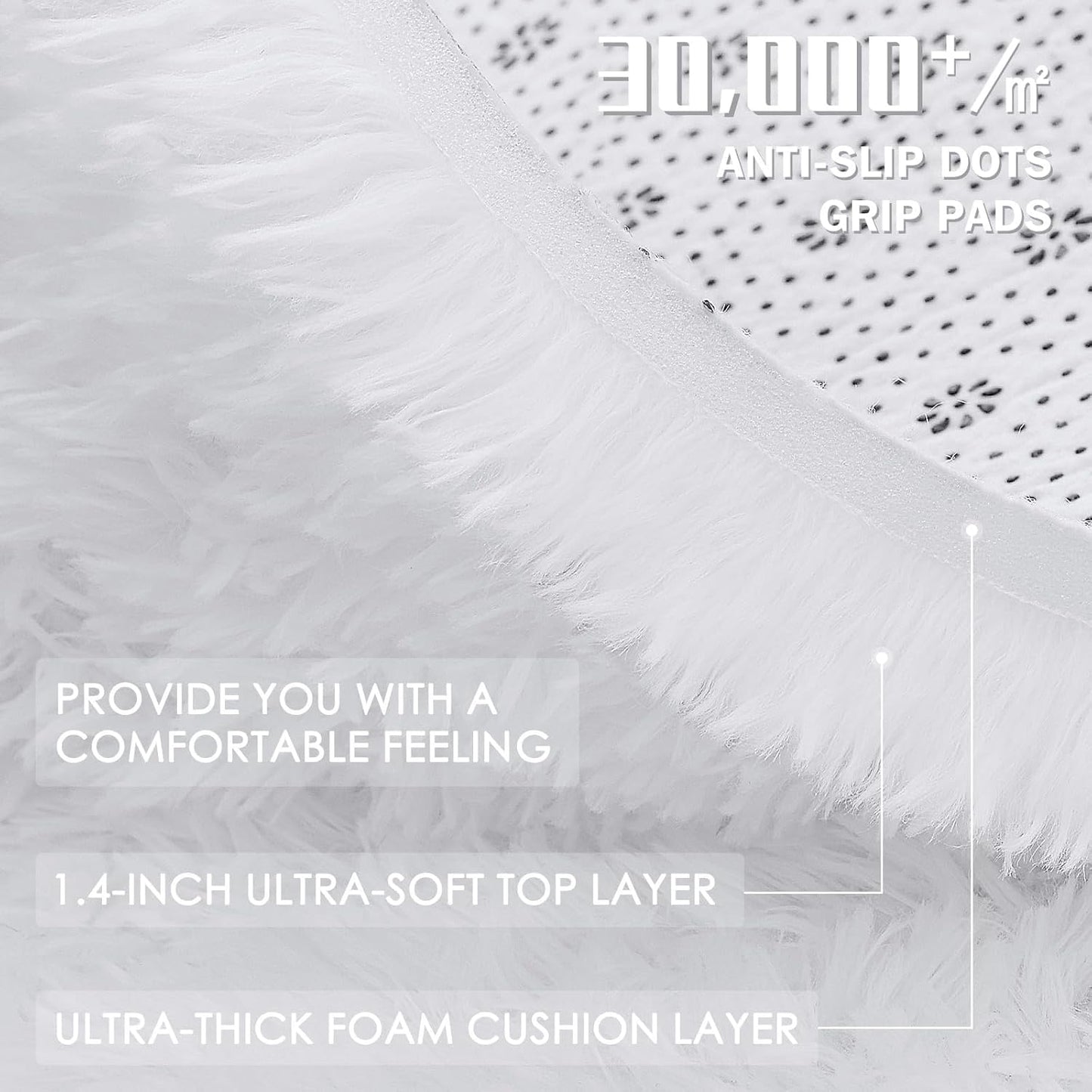 OLANLY Large Area Rug - Soft, Fluffy Shaggy Carpet for Living Room & Bedroom | Machine Washable, White