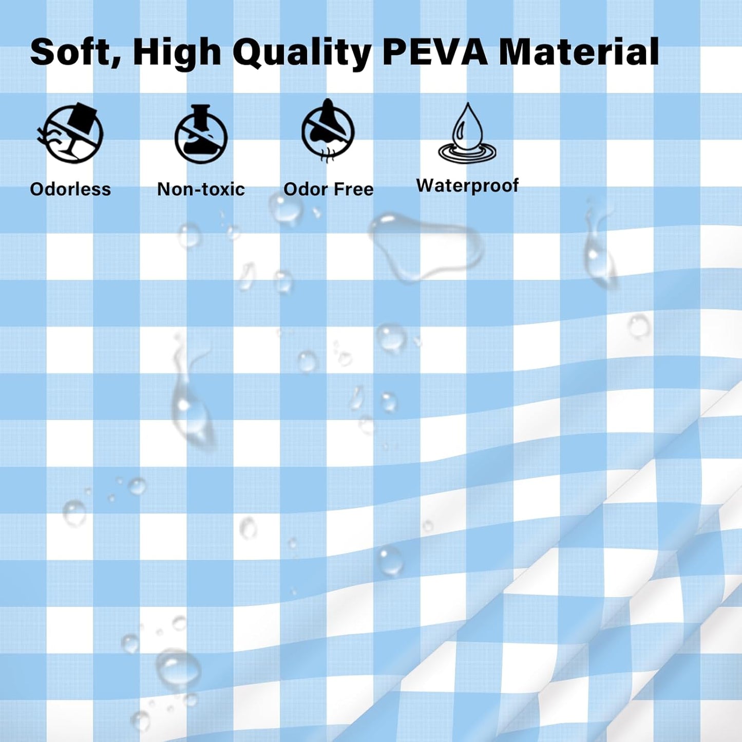 Skiennix Light Blue Checkered Tablecloth - Waterproof Disposable Plastic Cover | 54" x 108" for Picnics & Parties