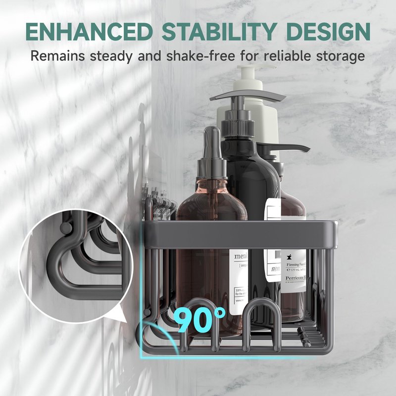 Veken Rustproof & Waterproof Shower Caddy 6-Pack, No Drilling Adhesive Shelves Rack with Soap Holder, Large Capacity Bathroom Organizers and Storage, Wall-Mounted Kitchen & Home Decor, Dark Grey