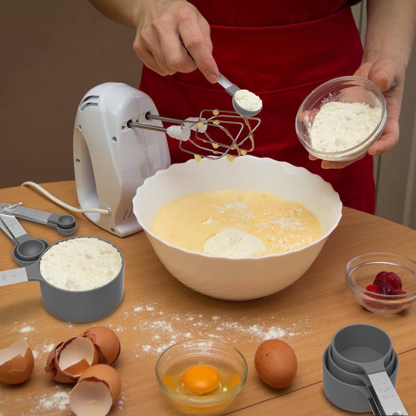 TILUCK Measuring Cups & Spoons Set - Stackable Kitchen Gadgets with Stainless Steel Handle | Gray
