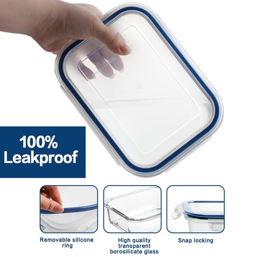 HOMBERKING 10 Pack Glass Meal Prep Containers, Glass Food Storage Containers with Lids, Airtight Glass Lunch Bento Boxes, BPA-Free & Leak Proof, 36oz & 14oz (10 lids & 10 Containers) - Deep Blue