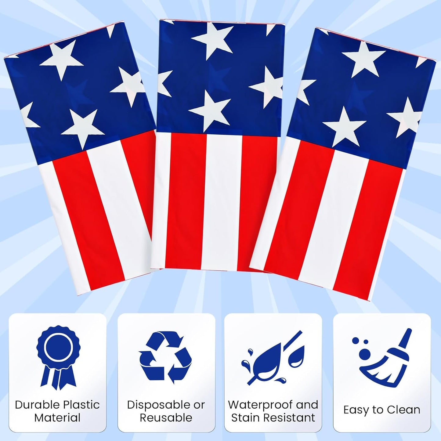 Regine Switzerland Patriotic Tablecloths - Disposable Plastic Covers for 4th of July | 108 x 54 Inch