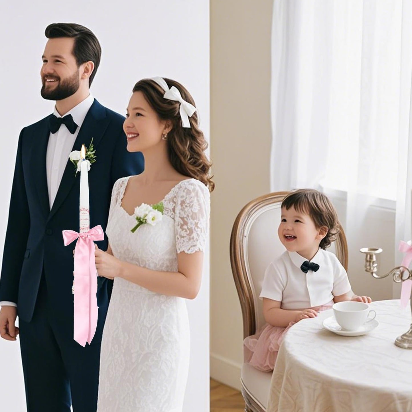 Skiennix 16-Piece Pink Candlestick Bow Set - Elegant 13-Inch Ribbon Bows for Weddings & Home Decor