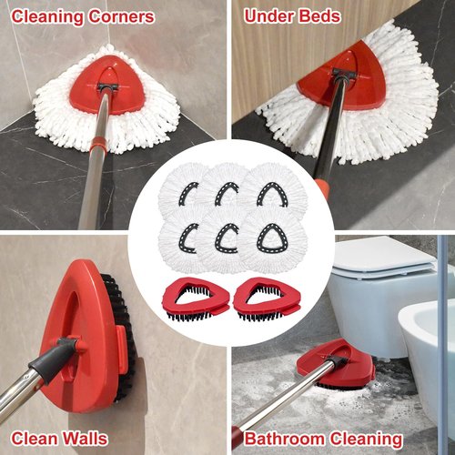 8 Pack Mop Head Replacement Compatiable with Ocedar EasyWring 1-Tank System,Mircofiber Mop Heads Refill and Scrub Brush for O Cedar Easywring Spin Mop, 6 Pack Mop Refills & 2 Scrub Head Floor Clean