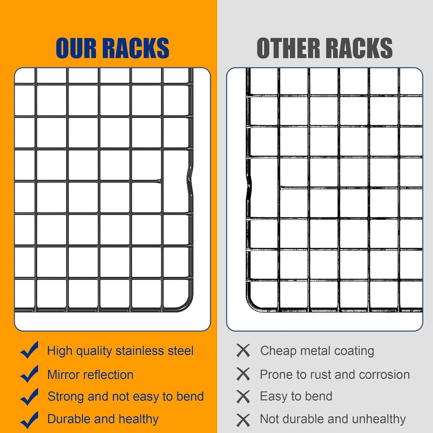 Skiennix Cooling Racks | 2PCS Heavy Duty Stainless Steel Baking Racks - 10" x 15" - Oven & Dishwasher Safe