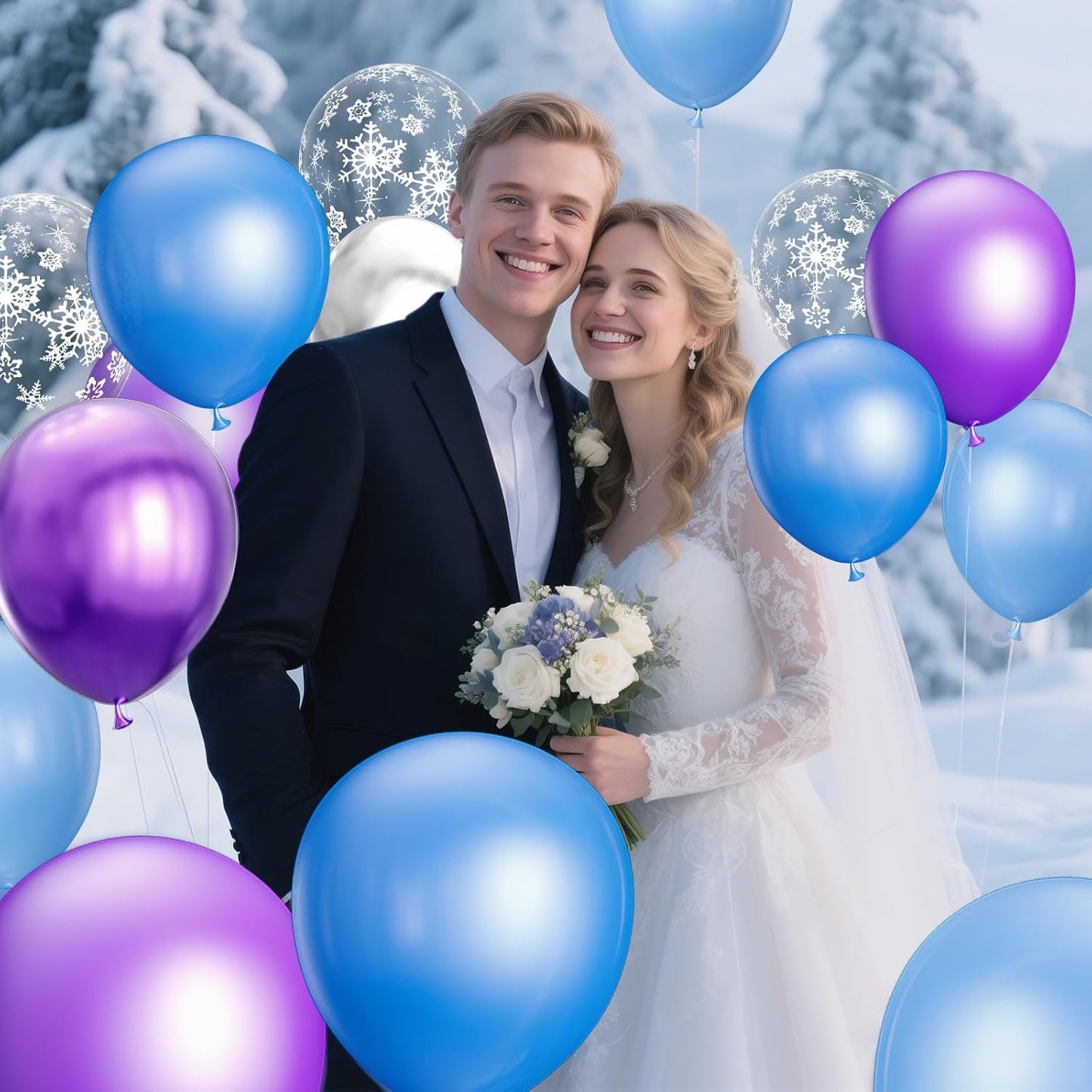 Skiennix 68Pcs Party Balloons Kit - 12 Inch Pearl Light Blue & Metallic Purple with Ribbons | Winter Theme Decor