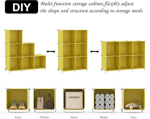 AWTATOS Cube Storage Organizer - 6 Cube DIY Stackable Bookshelf for Bedroom & Home - Yellow