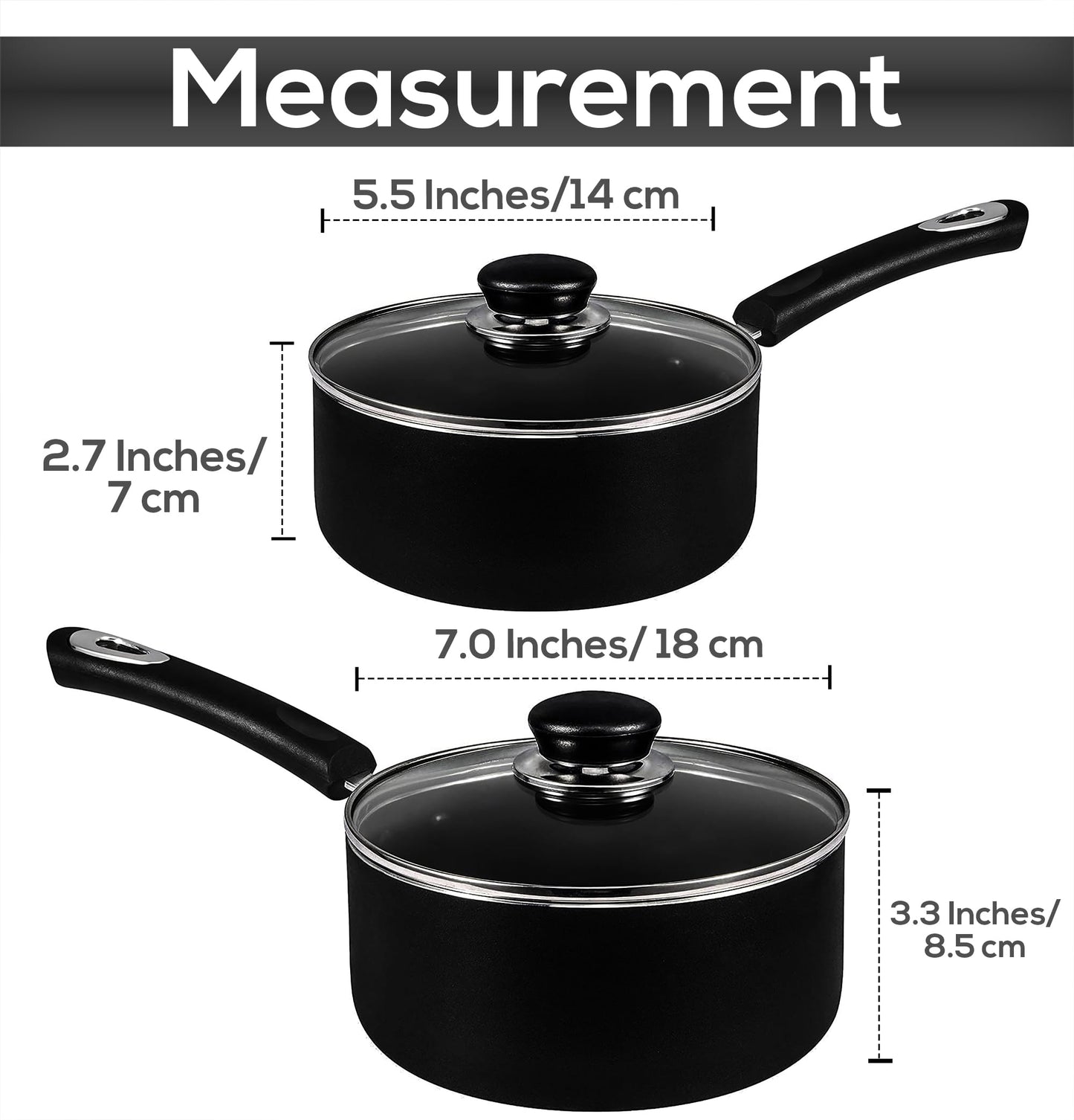 Utopia Kitchen Nonstick Stock Pot Saucepan Set with Lids, 1 Quart and 2 Quarts Multipurpose Stock Pots Set for Home, Kitchen or Restaurant, Black