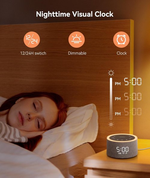 Dreamegg D1+ Sound Machine & Alarm Clock - 29 Soothing Sounds, Dimmable Night Light for Sleep & Relaxation