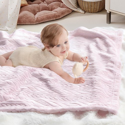 BORITAR 3D Fleece Baby Blanket - Warm & Lightweight Reversible Design for Crib & Stroller | 30x40 Inch, Pink