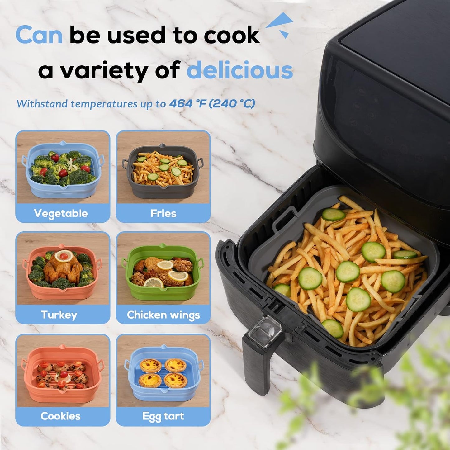 Silicone Air Fryer Liners - Reusable Collapsible Basket for Easy Cleaning | Fits 5.8 to 8 Qt Ovens, 8.5 Inch