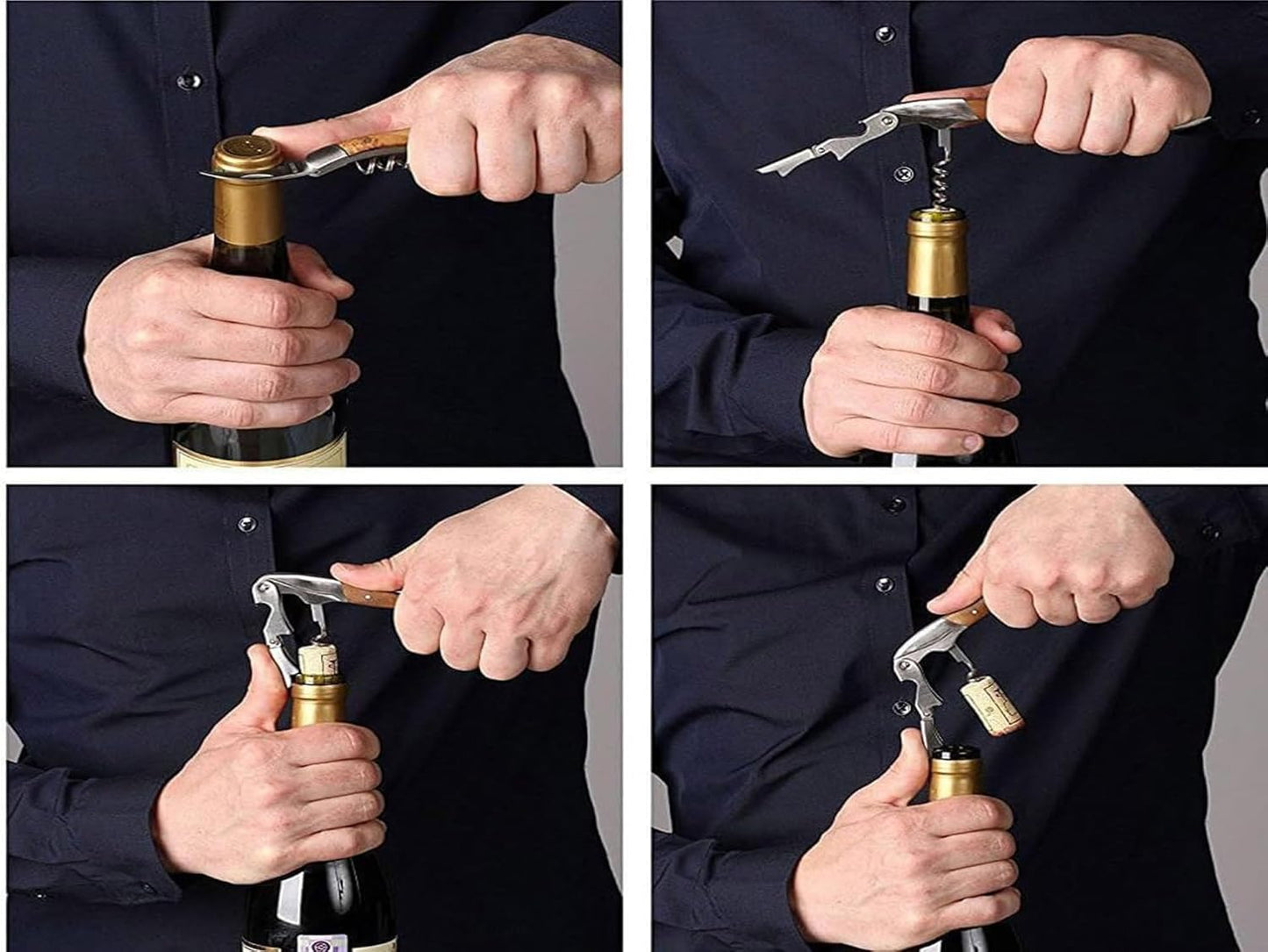Professional Waiter Corkscrew Wine Key for Bartenders Set of 3,With Long Rosewood Handle Stainless Steel Handle Wine Opener for Bar Restaurant Waiters, Sommelier, Bartend (Long Wood 3 Packs)