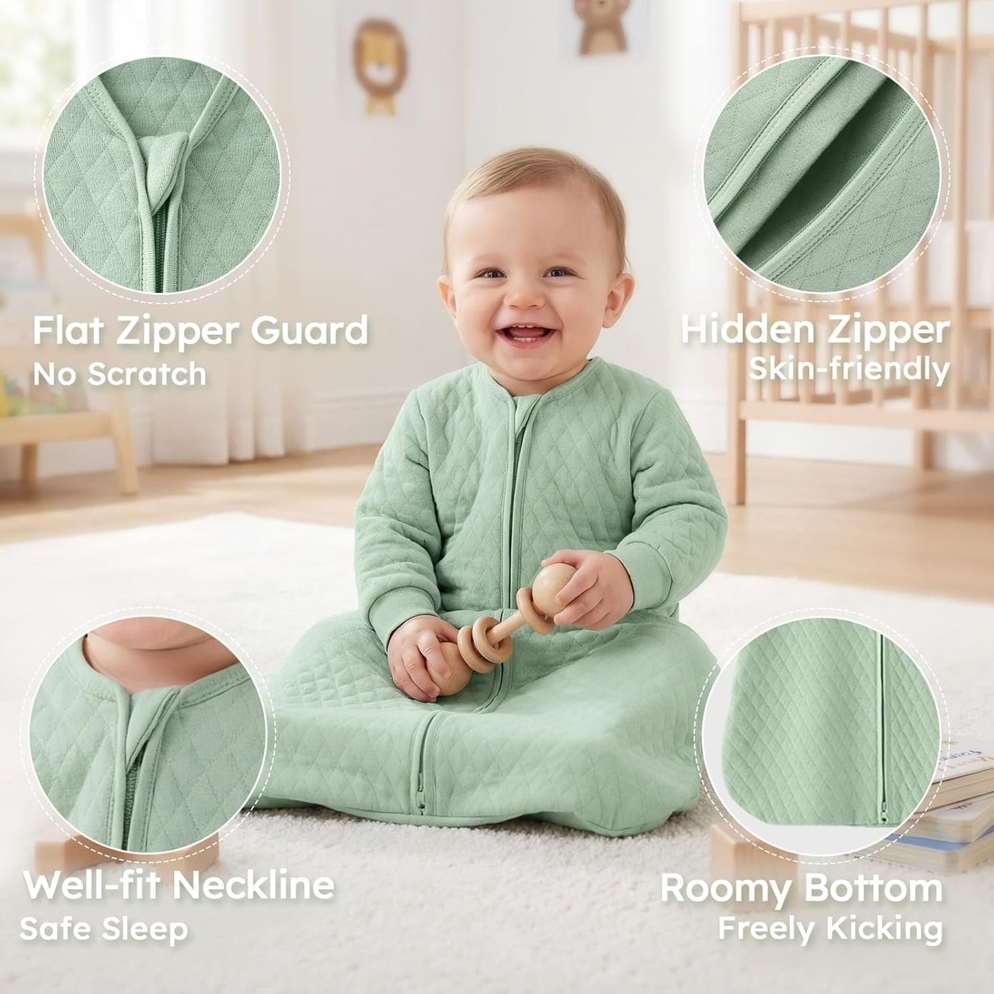 Yoofoss Baby Sleep Sack - Organic Cotton Wearable Blanket for Infants | 6-12 Months, 1.0 Tog, Long Sleeve