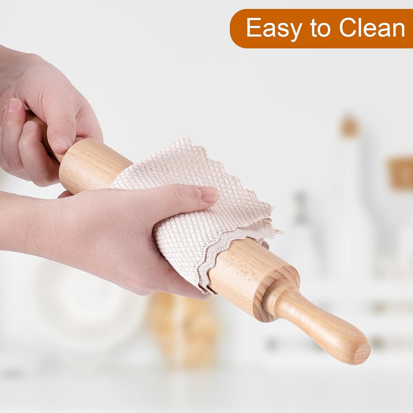 AISOSO Wooden Rolling Pin - 15.75 Inches Nonstick Dough Roller with Handles | Classic Light Yellow Baking Essential