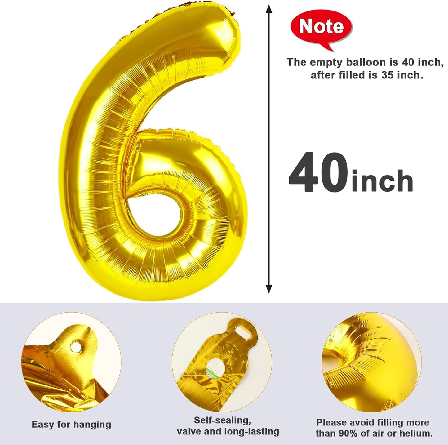 Number 6 Balloon 40 Inch - Gold Birthday Decorations for Men & Women | Perfect for 6th Birthday Parties