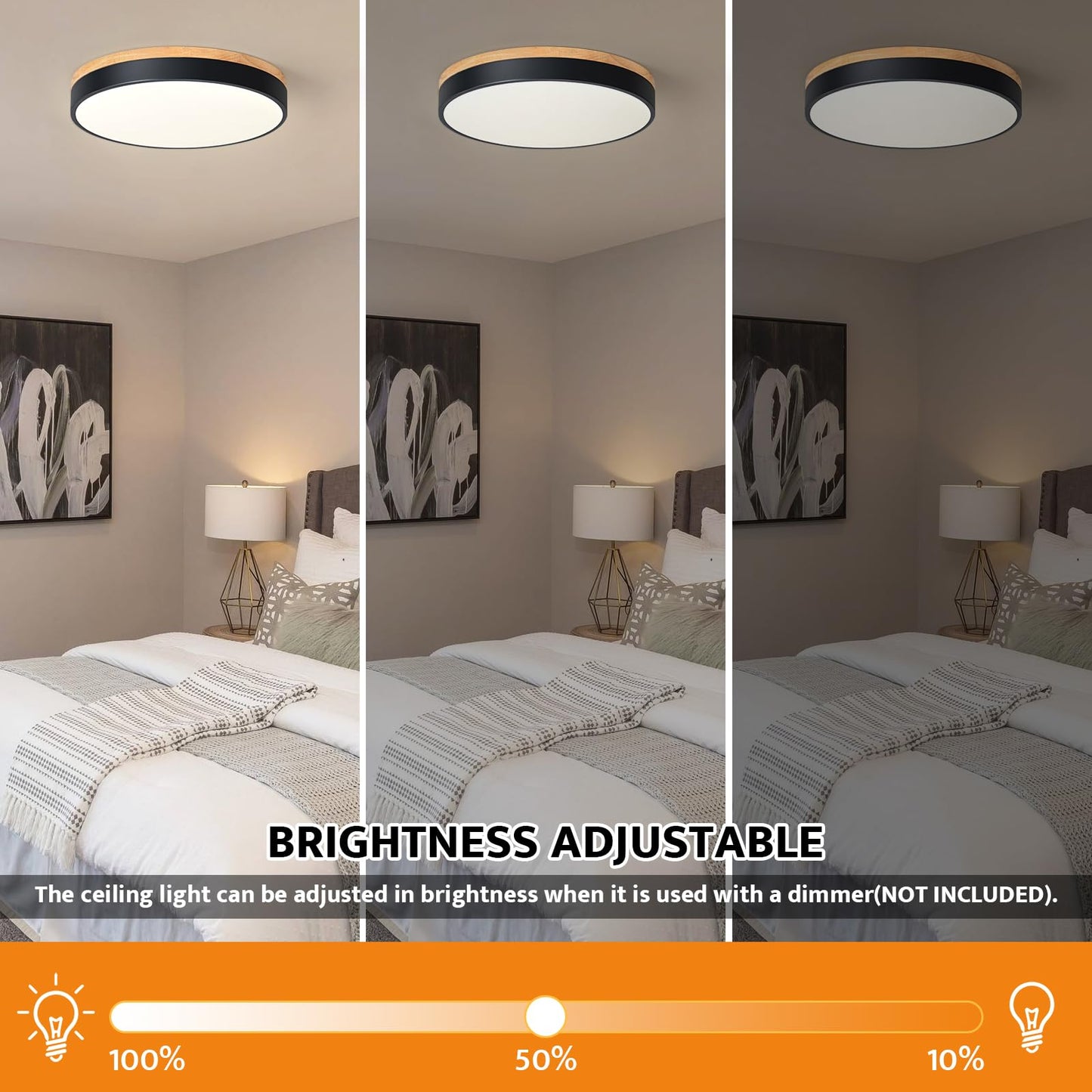 Yiisem Dimmable Wood LED Flush Mount Ceiling Light, 5CCT 2700K-6000K Modern Black Close to Ceiling Lighting Fixtures, Minimalist Round Ceiling Lamp for Living Room, Bedroom, Laundry Room