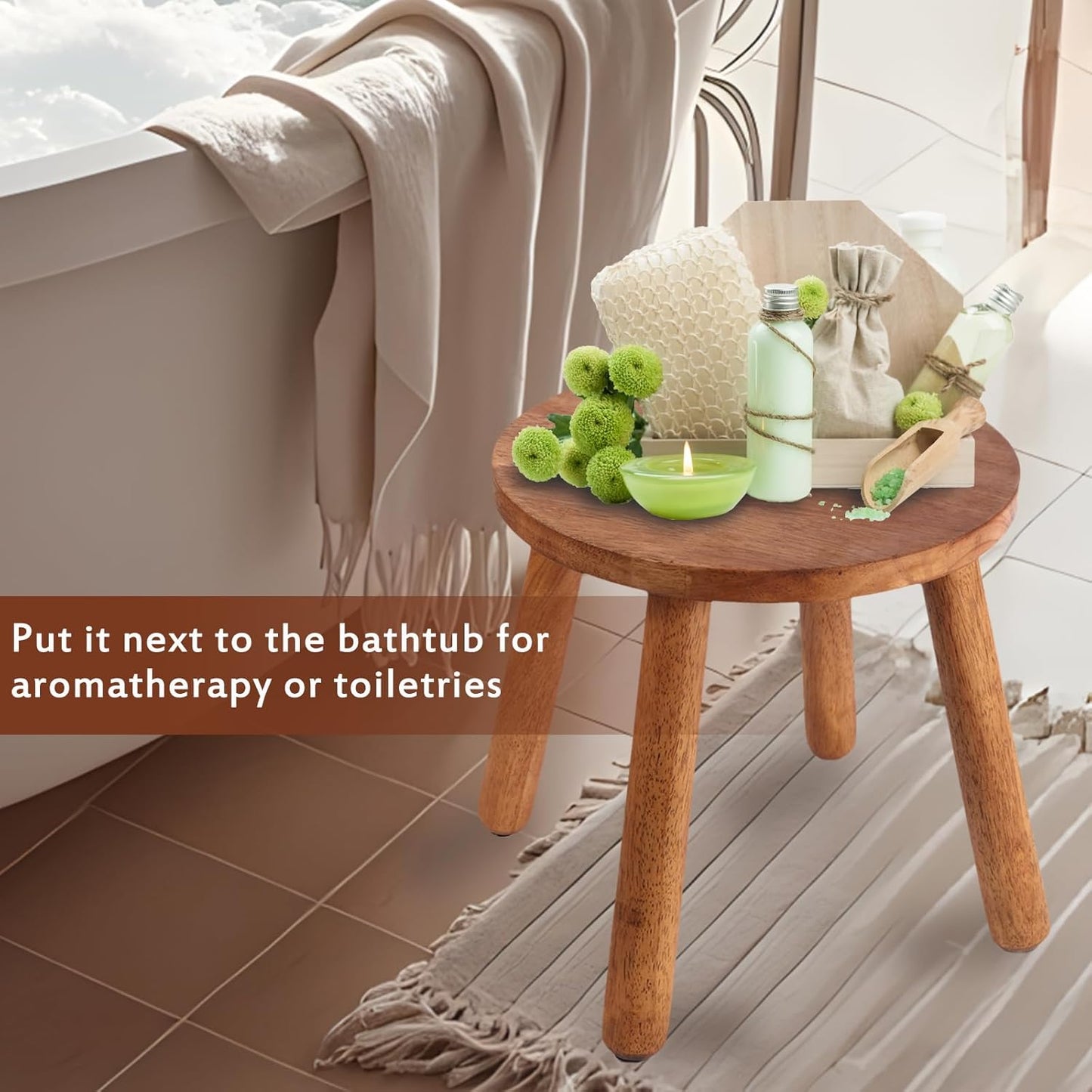 Skiennix Round Solid Wooden Step Stool - Detachable Wood Legs for Versatile Use | 11.8" Walnut Finish