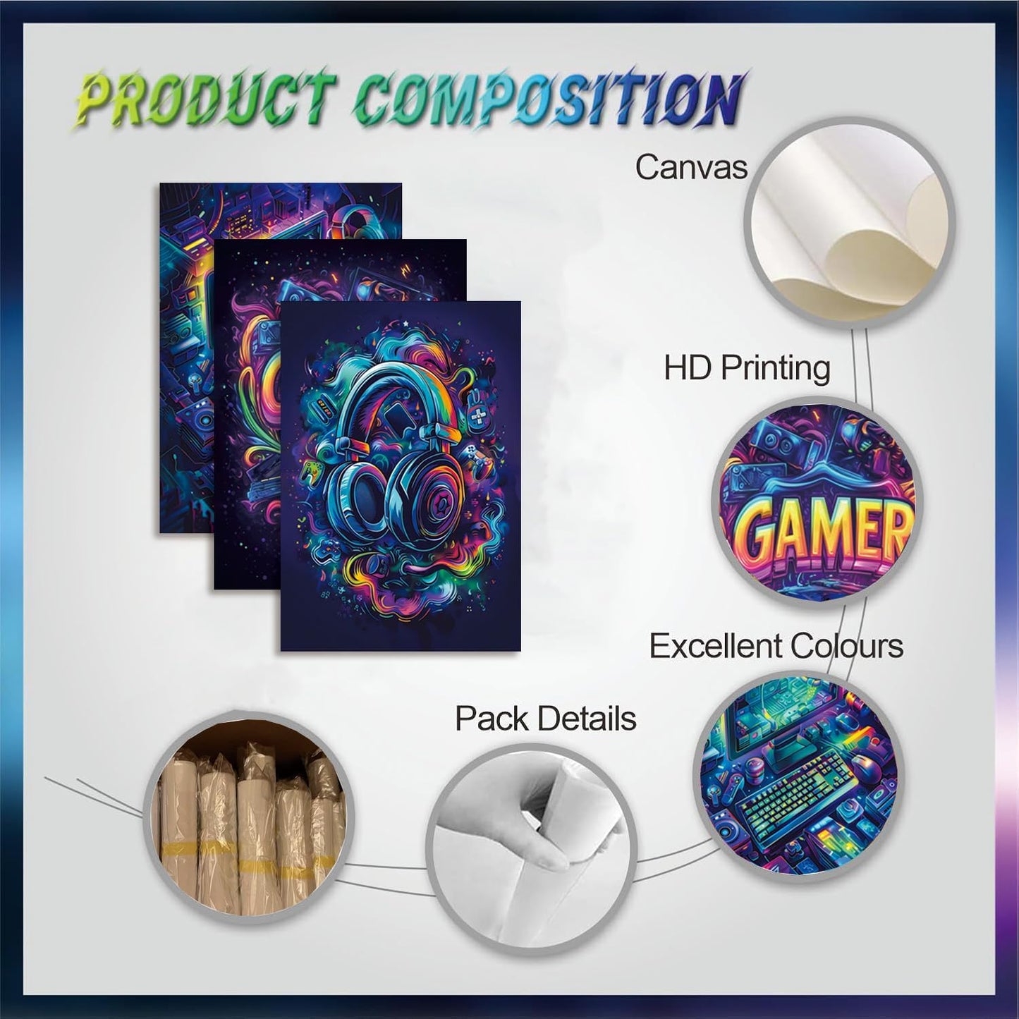 Yolbcdr Gaming Posters - Set of 3 Cool Video Game Wall Art Prints | Unframed 16x24in Canvas Decor