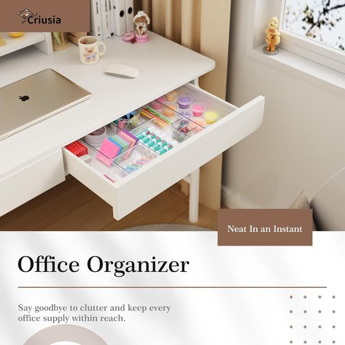 Criusia 14 PCS Clear Plastic Drawer Organizer Set - Versatile Non-Slip Storage Bins for Kitchen & Bathroom