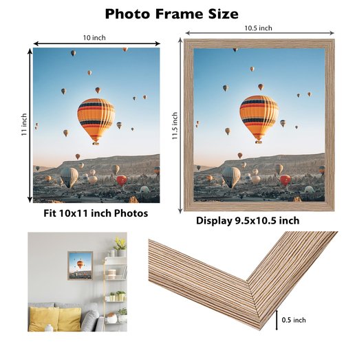 JCJMY 10x11 Picture Frame Rustic Brown for Wall Hanging, Wall Mounting Horizontally or Vertically, 10 x 11 Wall Gallery Poster Photo Frame with Shatter Resistant Plexiglass, Rustic Brown