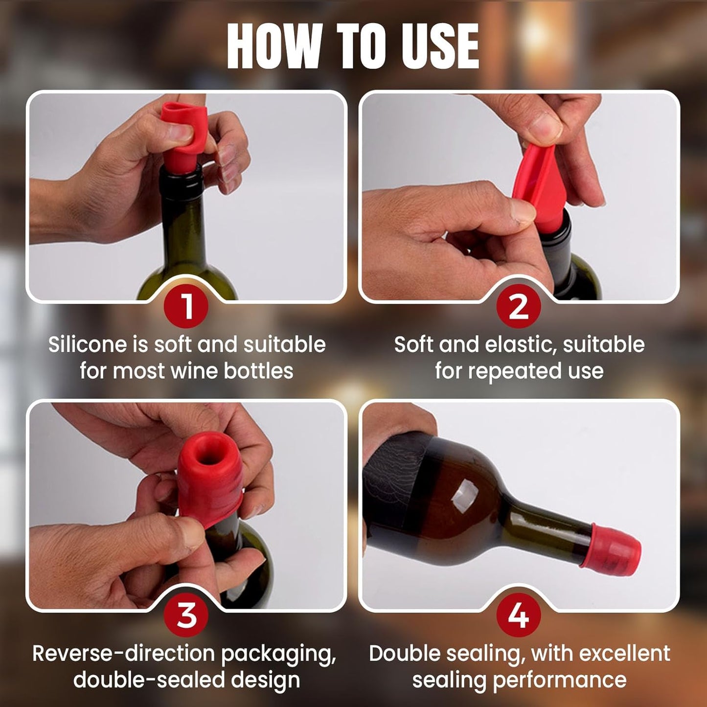 Silicone Wine Stopper for Wine Bottles, 2025 New Wine Stoppers for Wine Bottles, Seal Bottle Cover for Beer Champagne, Glass Bottle Sealer Covers Wine Stoppers for Home Use (8, All)