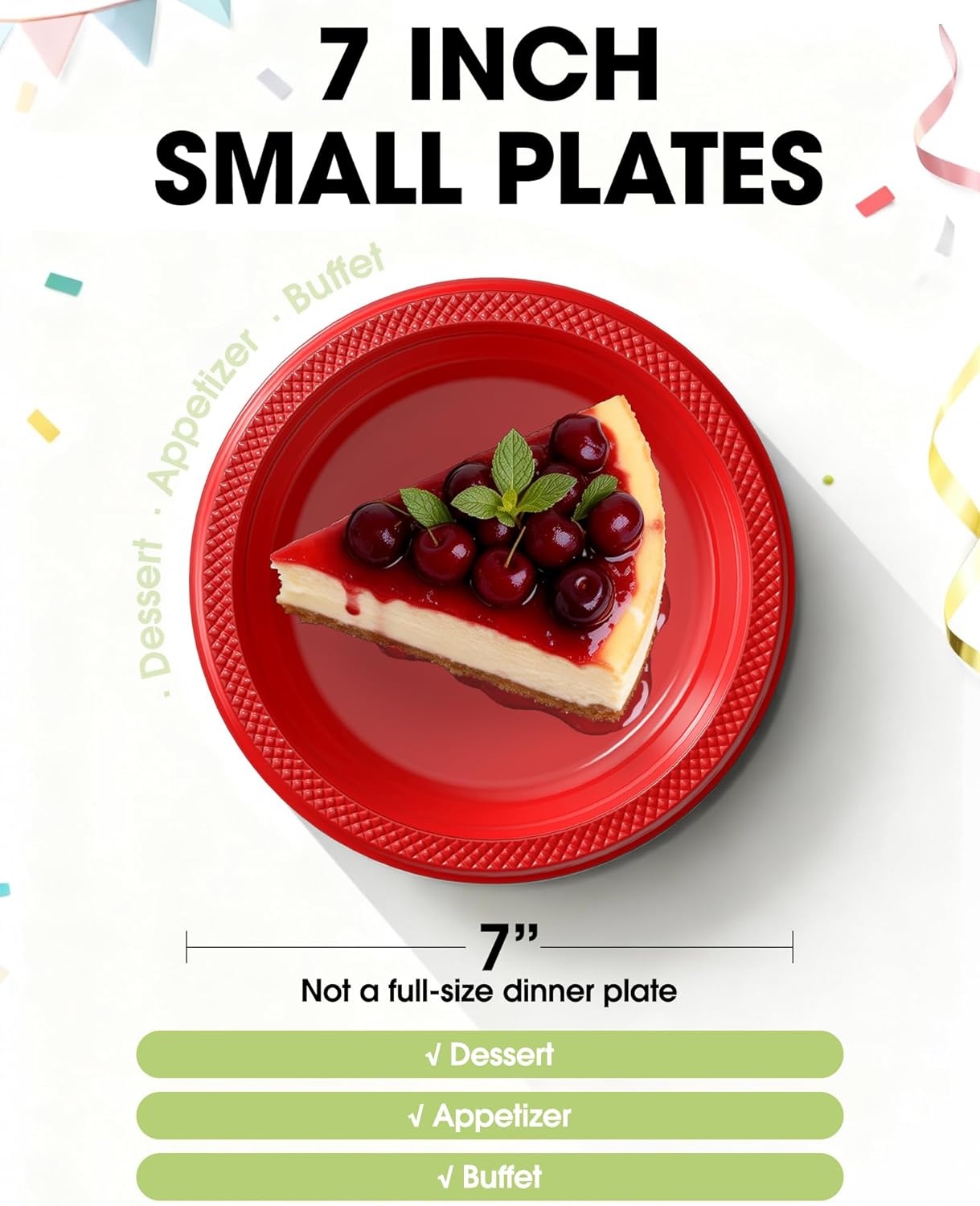 Pureegg 7-Inch Red Plastic Dessert Plates - 100-Count, BPA-Free Disposable Party Plates for Events & Picnics