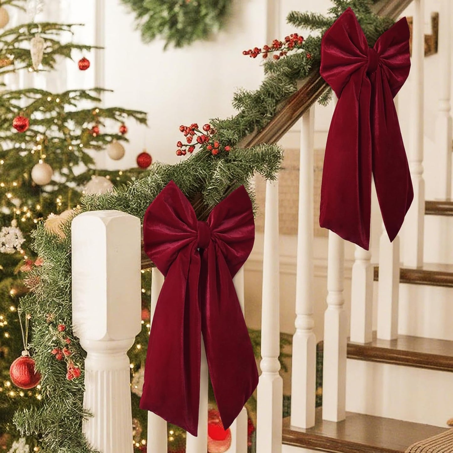Regine Switzerland Christmas Tree Topper | Large 36x18 Inches Red Velvet Bow - Perfect for Indoor & Outdoor Decor