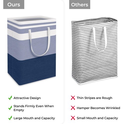 HomeHacks 2-Pack Large Laundry Basket, Waterproof, Freestanding Laundry Hamper, Collapsible Tall Clothes Hamper with Extended Handles for Clothes Toys in the Dorm and Family (Blue, 75L)